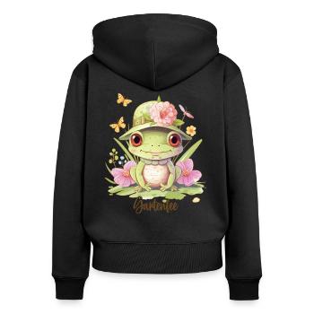 Gartenfee Frosch Gärtnerin Garten Geschenk - Frauen Premium Bio Zip Hoodie - Schwarz - Hinten - Julia (174cm)