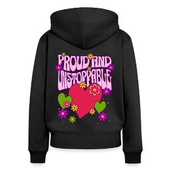 LGBTQ Pride Coeur Fleurs Amour Gay - Sweat à capuche zippé Premium bio Femme - noir - Dos - Julia (174cm)