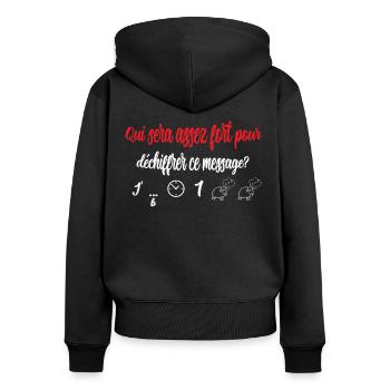 Annonce grossesse humoristique femme enceinte mère - Sweat à capuche zippé Premium bio Femme - noir - Dos - Julia (174cm)