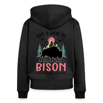 La maison est là où se trouve mon buffle - Sweat à capuche zippé Premium bio Femme - noir - Dos - Julia (174cm)