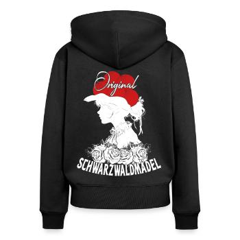 Original Schwarzwaldmädel Bollenhut Tracht Rosen - Frauen Premium Bio Zip Hoodie - Schwarz - Hinten - Julia (174cm)