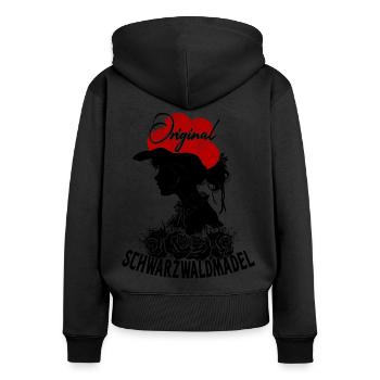 Original Schwarzwaldmädel Rosen Bollenhut Tracht - Frauen Premium Bio Zip Hoodie - Schwarz - Hinten - Julia (174cm)