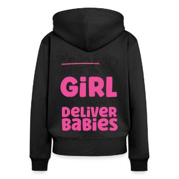 Infirmière spécialisée dans le travail et l’accouchement - Sweat à capuche zippé Premium bio Femme - noir - Dos - Julia (174cm)