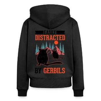 Facilement distrait par la gerbille de la Gerbille Rennratte - Sweat à capuche zippé Premium bio Femme - noir - Dos - Julia (174cm)