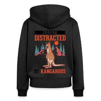 Easily distracted by Kangaroos Kangaroo - Women's Premium Organic Zip Hoodie - black - Back - Julia (174cm)