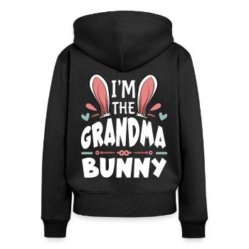 Je suis la grand-mère lapin - Sweat à capuche zippé Premium bio Femme - noir - Dos - Julia (174cm)