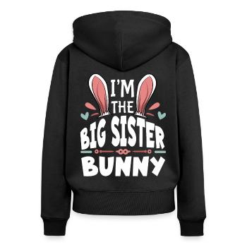 Je suis la grande sœur lapin - Sweat à capuche zippé Premium bio Femme - noir - Dos - Julia (174cm)