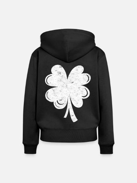 Weißes Vierblättriges Kleeblatt - Frauen Premium Bio Zip Hoodie - Schwarz