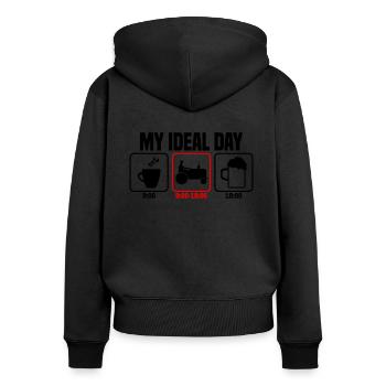 Mein perfekter Tag Traktorfahrer Landwirt - Frauen Premium Bio Zip Hoodie - Schwarz - Hinten - Julia (174cm)