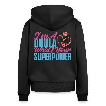 Doula accoucheuse Je suis une doula - Sweat à capuche zippé Premium bio Femme - noir - Dos - Julia (174cm)