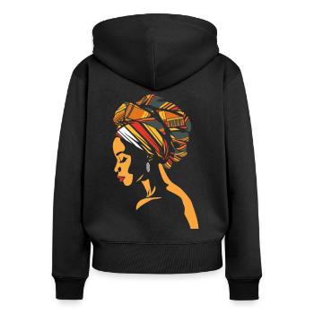 African Woman Kente Headwrap Africa Head Scarf - Women's Premium Organic Zip Hoodie - black - Back - Julia (174cm)