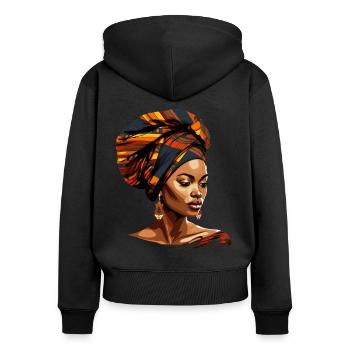 Afrikanische Frau Headwrap Kente Afrika Kopftuch - Frauen Premium Bio Zip Hoodie - Schwarz - Hinten - Julia (174cm)