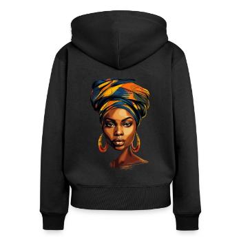 Foulard de femme africaine Africa Kente foulard - Sweat à capuche zippé Premium bio Femme - noir - Dos - Julia (174cm)