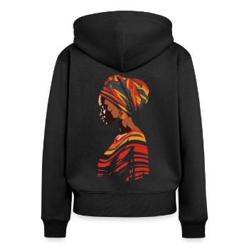 Afrikanische Frau Afrika Headwrap Kente Kopftuch - Frauen Premium Bio Zip Hoodie - Schwarz - Hinten - Julia (174cm)