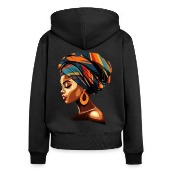 Femme africaine Afrique Kente foulard - Sweat à capuche zippé Premium bio Femme - noir - Dos - Julia (174cm)