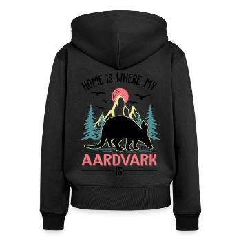 Zuhause ist wo mein Erdferkel ist - Frauen Premium Bio Zip Hoodie - Schwarz - Hinten - Julia (174cm)