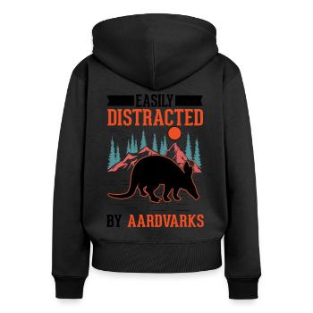 Easily distracted by Aardvarks Erdferkel - Frauen Premium Bio Zip Hoodie - Schwarz - Hinten - Julia (174cm)