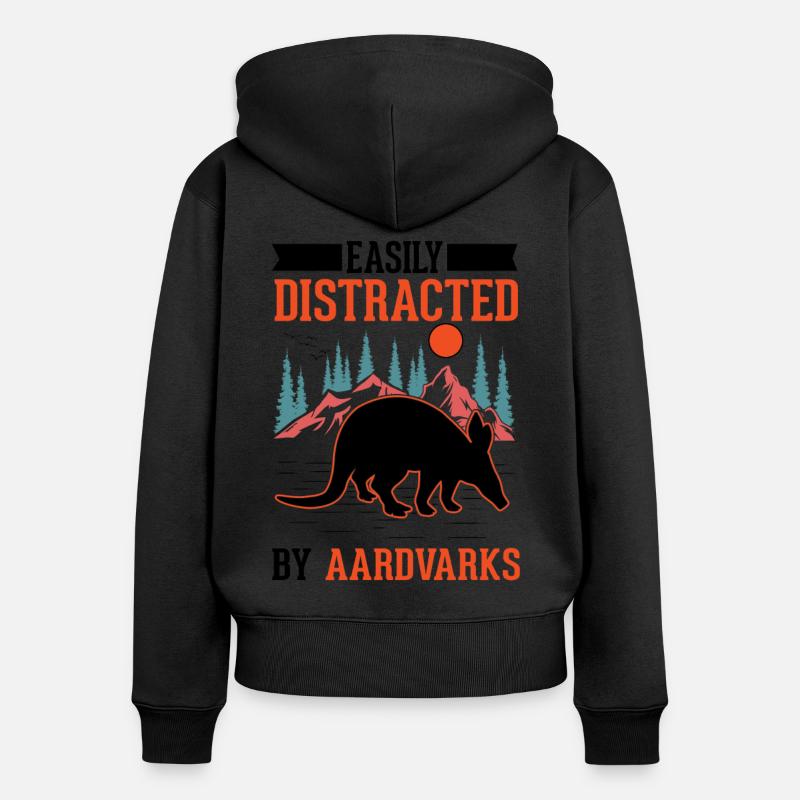Facilement distrait par les oryctéropes Aardvark - Sweat à capuche zippé Premium bio Femme - noir