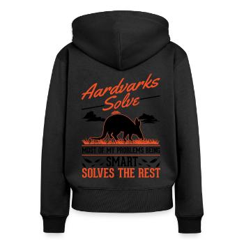 Erdferkel Geschenk Aardvark - Frauen Premium Bio Zip Hoodie - Schwarz - Hinten - Julia (174cm)