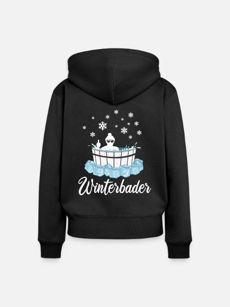 Winterbader Eisbaden Eisbad Spruch - Frauen Premium Bio Zip Hoodie - Schwarz