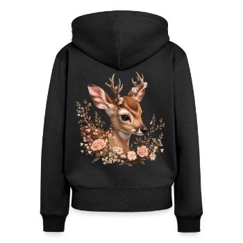 Hirsch T-Shirt Reh Kostüm Damen Trachtenshirt - Frauen Premium Bio Zip Hoodie - Schwarz - Hinten - Julia (174cm)