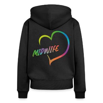 Infirmière Sage-Femme Accoucheuse Coeur - Sweat à capuche zippé Premium bio Femme - noir - Dos - Julia (174cm)