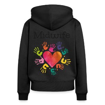 Infirmière Sage-femme Accoucheuse Coeur - Sweat à capuche zippé Premium bio Femme - noir - Dos - Julia (174cm)