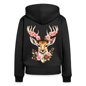Hirsch T-Shirt Damen Trachtenshirt Trachten Shirt - Frauen Premium Bio Zip Hoodie - Schwarz - Hinten - Julia (174cm)