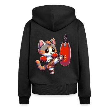Muay Thai Boxing, Thai Boxing Kickboxen Kickboxer - Frauen Premium Bio Zip Hoodie - Schwarz - Hinten - Julia (174cm)