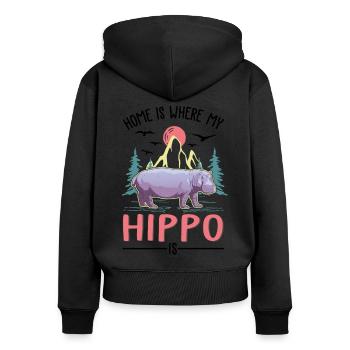 La maison est là où se trouve mon hippopotame, hippopotame - Sweat à capuche zippé Premium bio Femme - noir - Dos - Julia (174cm)