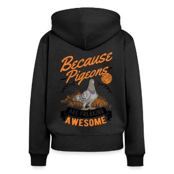 Pigeons Pigeons éleveurs Colombophiles - Sweat à capuche zippé Premium bio Femme - noir - Dos - Julia (174cm)