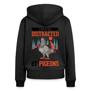 Pigeon, colombophile, pigeon de ville, pigeon voyageur - Sweat à capuche zippé Premium bio Femme - noir - Dos - Julia (174cm)