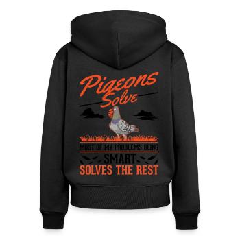 Pigeon cadeau Pigeon amateur pigeon voyageur - Sweat à capuche zippé Premium bio Femme - noir - Dos - Julia (174cm)