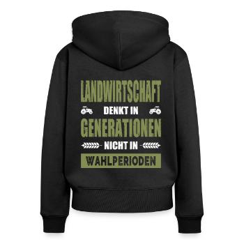 Bauernprotest Landwirtschaft Denkt In Generationen - Frauen Premium Bio Zip Hoodie - Schwarz - Hinten - Julia (174cm)