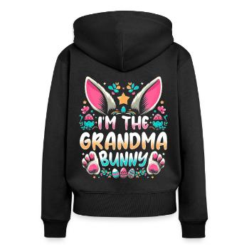 Je suis la grand-mère lapin - Sweat à capuche zippé Premium bio Femme - noir - Dos - Julia (174cm)