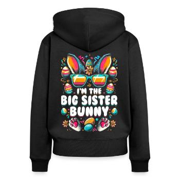 Je suis la grande sœur lapin - Sweat à capuche zippé Premium bio Femme - noir - Dos - Julia (174cm)