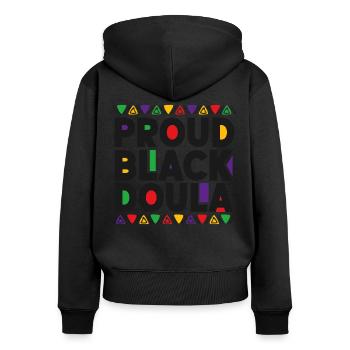 Doula Travailleuse à la naissance Fière Noire - Sweat à capuche zippé Premium bio Femme - noir - Dos - Julia (174cm)