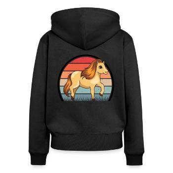Poney Shetland Rétro - Sweat à capuche zippé Premium bio Femme - noir - Dos - Julia (174cm)