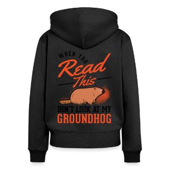 Murmeltier Groundhog Day Waldmurmeltier - Frauen Premium Bio Zip Hoodie - Schwarz - Hinten - Julia (174cm)