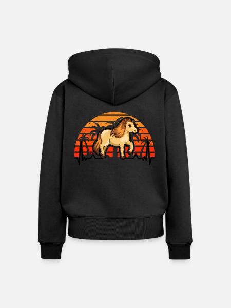 Shetland Pony Herzschlag - Premium økologisk hoodie med lynlås til kvinder - sort