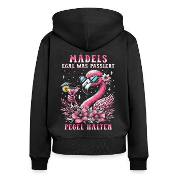 Mädels Egal Was Passiert Pegel Halten - Frauen Premium Bio Zip Hoodie - Schwarz - Hinten - Julia (174cm)