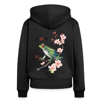 Japanese Tree Frog Cherry Blossoms Retro - Women's Premium Organic Zip Hoodie - black - Back - Julia (174cm)