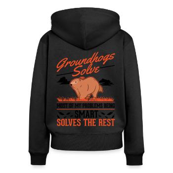 Murmeltier Groundhog Day Waldmurmeltier - Frauen Premium Bio Zip Hoodie - Schwarz - Hinten - Julia (174cm)