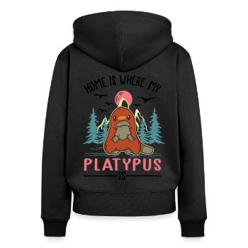 Zuhause ist wo mein Schnabeltier ist - Frauen Premium Bio Zip Hoodie - Schwarz - Hinten - Julia (174cm)