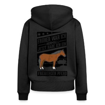 Freiberger Pferd Reiterin - Frauen Premium Bio Zip Hoodie - Schwarz - Hinten - Julia (174cm)
