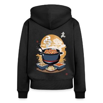 Japonais Ukiyo-E Nourriture Yummy Vintage Esthétique - Sweat à capuche zippé Premium bio Femme - noir - Dos - Julia (174cm)