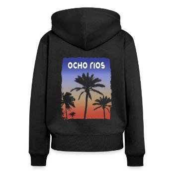 Ocho Rios Jamaika Sonnenuntergang Urlaub Souvenir Palme - Frauen Premium Bio Zip Hoodie - Schwarz - Hinten - Julia (174cm)