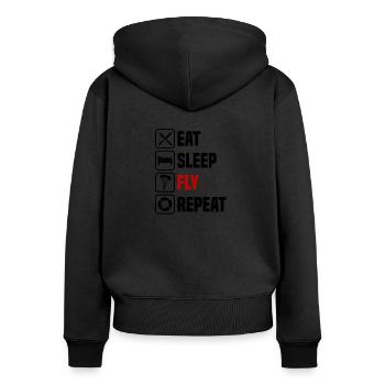 Manger, dormir, parapente, répéter le vol - Sweat à capuche zippé Premium bio Femme - noir - Dos - Julia (174cm)