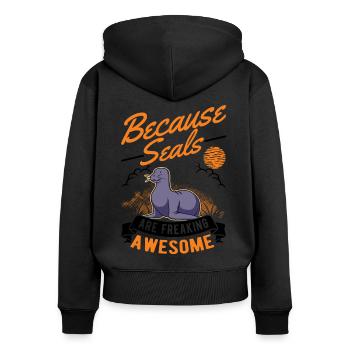 Sceau cadeau phoque lion de mer - Sweat à capuche zippé Premium bio Femme - noir - Dos - Julia (174cm)