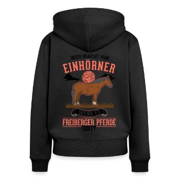 Freiberg Cheval Licorne - Sweat à capuche zippé Premium bio Femme - noir - Dos - Julia (174cm)